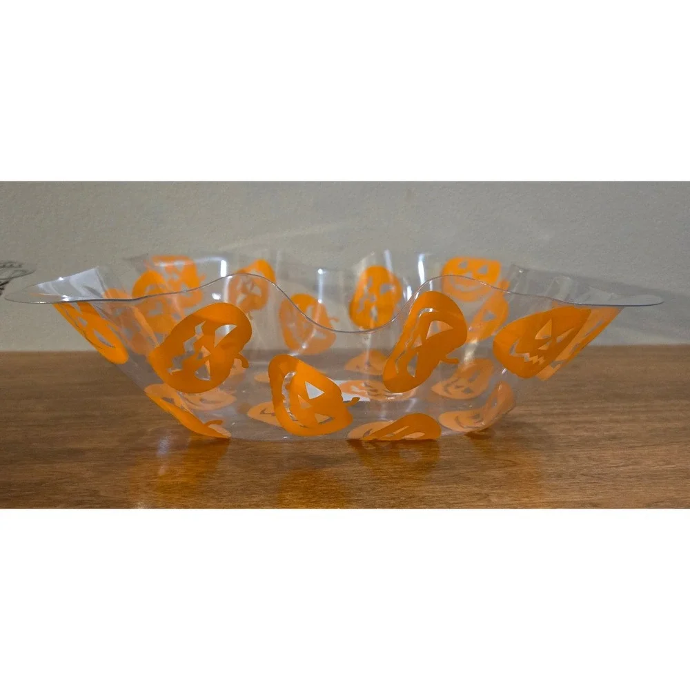 Greenbrier International Halloween Ruffle Tray Set Pumpkin Spider Web Clear 2pc